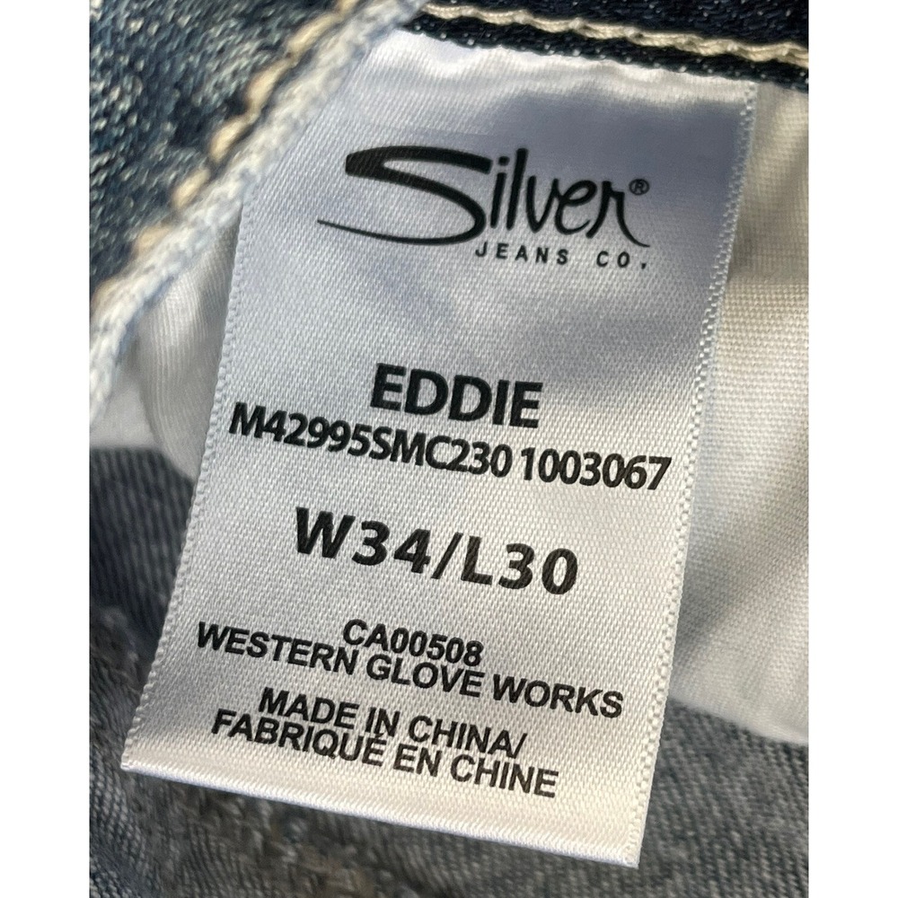 Men's SILVER Eddie Jeans Size 34X30 Straight Leg Fit 34X29 - Picture 6 of 9